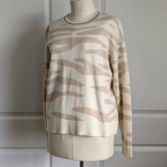 Splendid Sweater Silk Blend Camel Zebra Print Knit Crew Neck Cream Camel M NWT - Picture 10 of 12